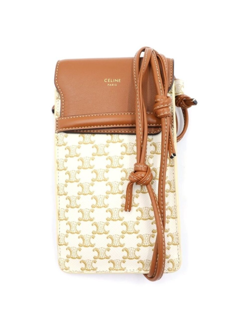 Celine Triomphe All Over Print Phone Pouch Shoulder Bag Brown White